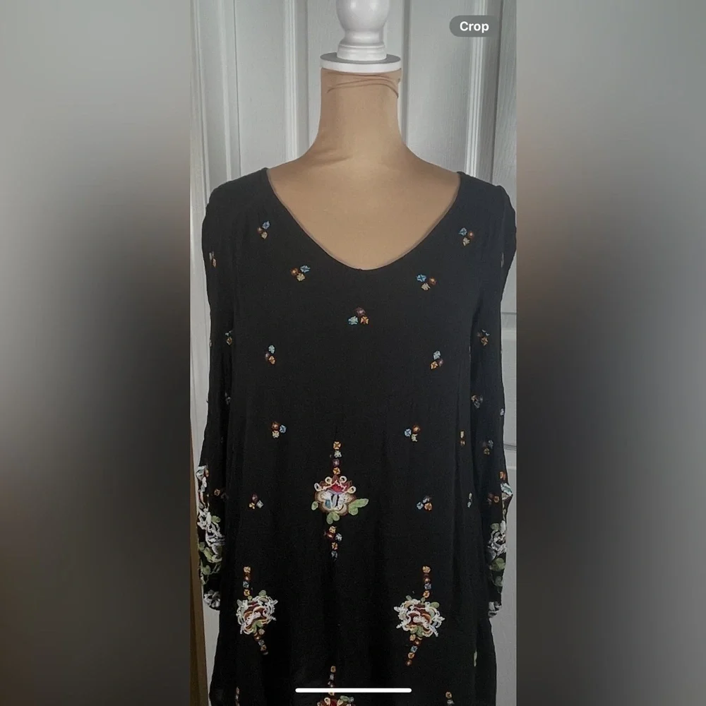 Free People Oxford Black Embroidered Swing Dress XS